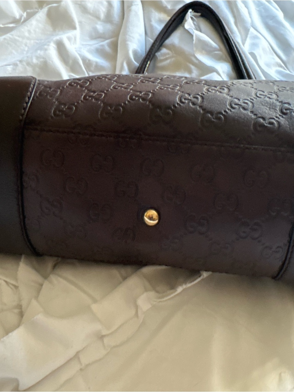 Gucci Brown GG Monogram Shoulder Bag with Gold Accents - Picture 4 of 8